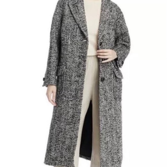 6 🔖 Tory Burch Oversized Tweed Coat Black Grey White - Picture 6 of 16